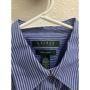 Lauren Ralph Lauren No Iron Men's Long Sleeve Blue Stripe Large Classic Preppy